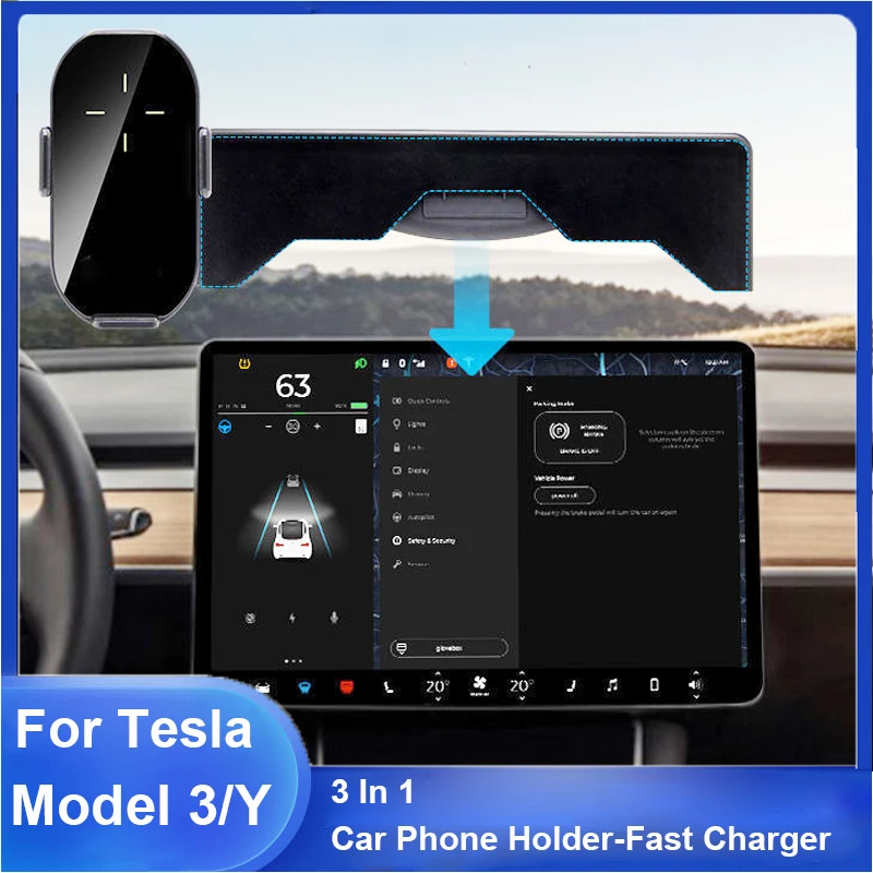 

For Tesla Model 3/Y Mobile Phone Holder With Wireless Charging Car Charger Bracket Noise-free Handset Holder Glasses Storage Box