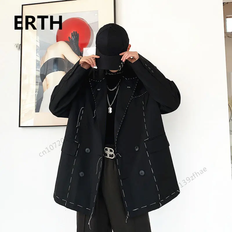 

ERTH мужской высококачественный нишевый Блейзер ручной работы 2023 новый двубортный пиджак с длинным рукавом для мужчин свободные пальто