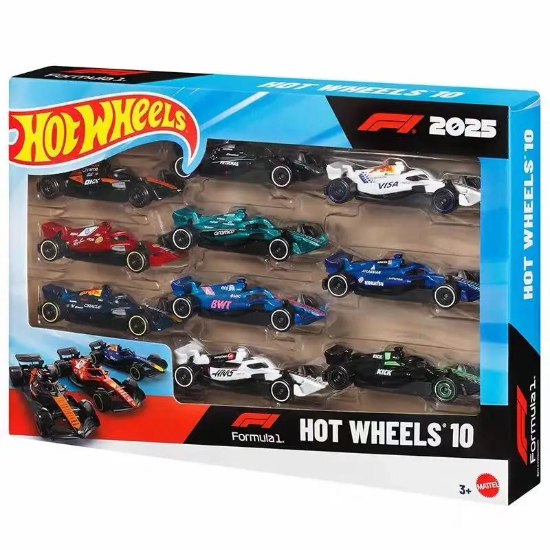 Фото Набор из 10 гоночных болидов Hot Wheels F1: Haas, Red Bull, Aston Martin, Alpine, Ferrari (5 машинок), в подарочной коробке JMM24, литые игрушки, новинки 2026 года №1