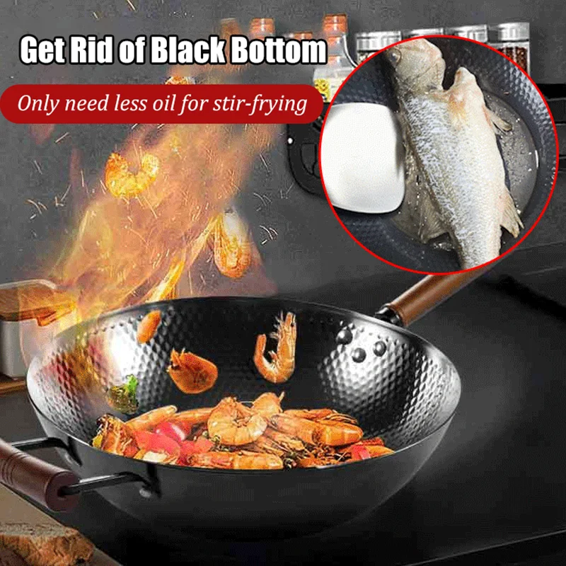 

Kitchen Non-Stick Wok Thick Honeycomb Iron Wok Large-Capacity Wok Non-Stick Uncoated Gas/Induction Cooker Pan Household Wok