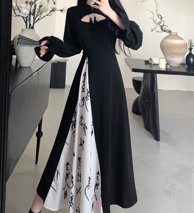 Осенне-зимнее ретро-е национальное платье новое китайское с улучшенным