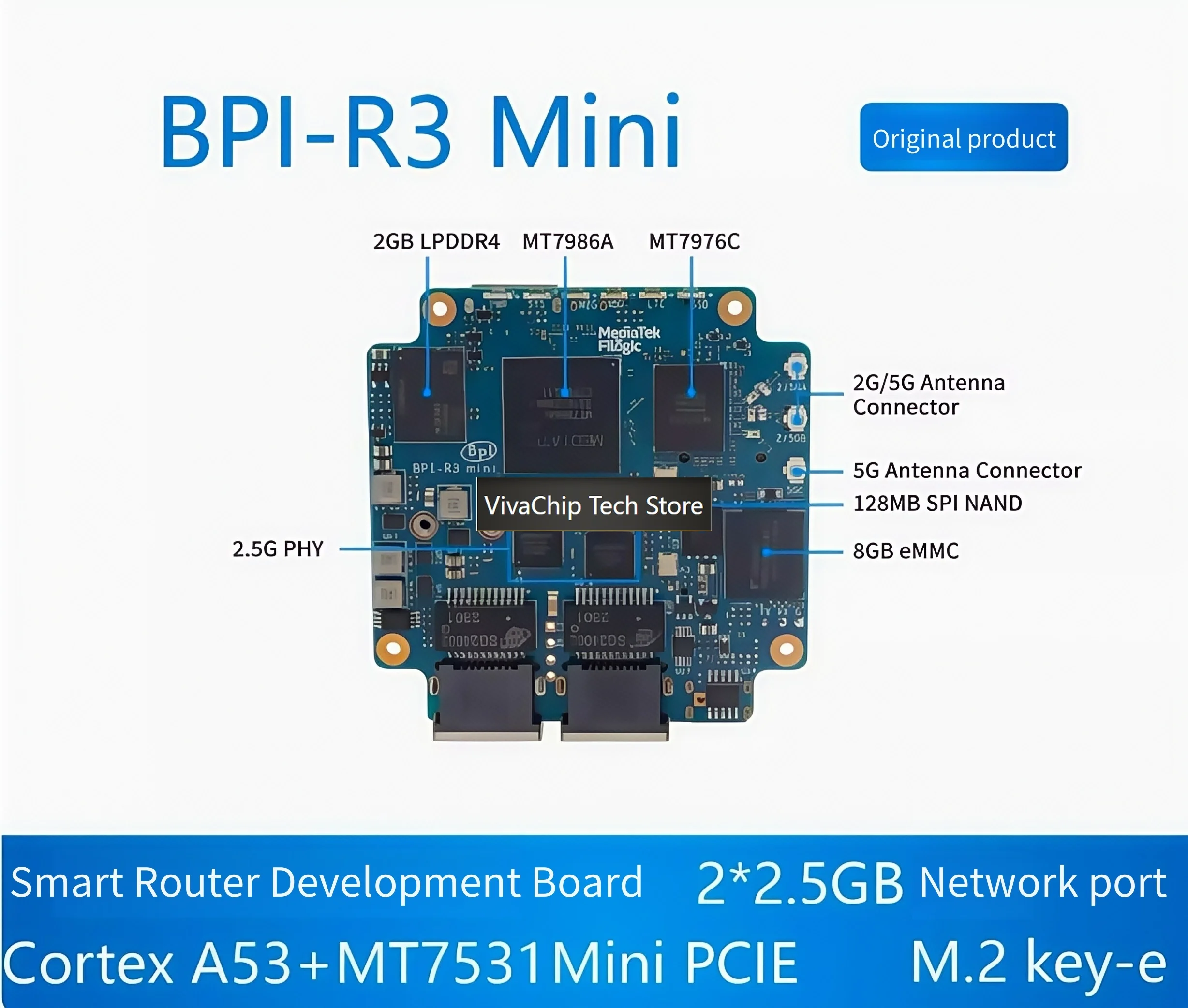 Фото Плата для разработки высокопроизводительного маршрутизатора VivaChip TechBanana Pi BPI-R3 Mini с открытым исходным кодом, поддерживает WiFi6 №5