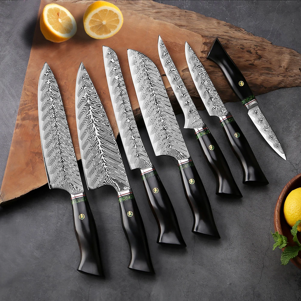 

7PCS Kitchen Knives Set Cleaver Gyutou Santoku Utility Slicing Sashimi Bread Paring Boning 67 Layers Damascus Steel Chef Knife