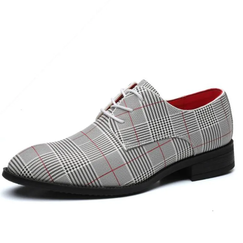 

Мужские классические деловые туфли, роскошные дизайнерские модные формальные свадебные туфли в клетку со шнуровкой и острым носком, парусиновая мужская обувь