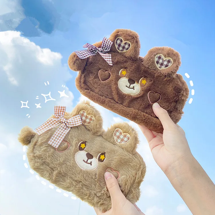 

Student High value Pencil Bag Large-capacity Cute Plush Bear Storage Bag Creative Korean Version of The Stationery Box