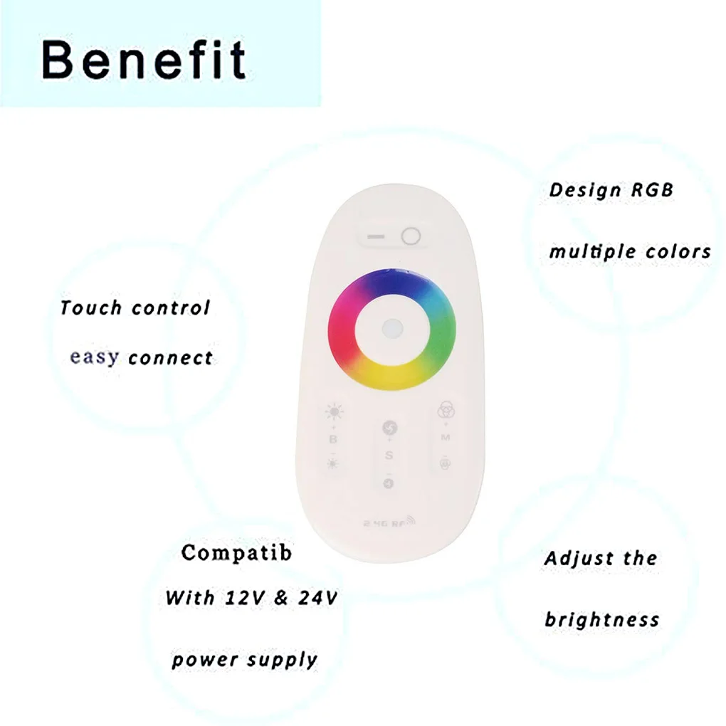 

2.4G LED Strip Controller Touch Remote Control RF Wireless Dimmer for 5050 LED Strip Light12-24V, RGBW