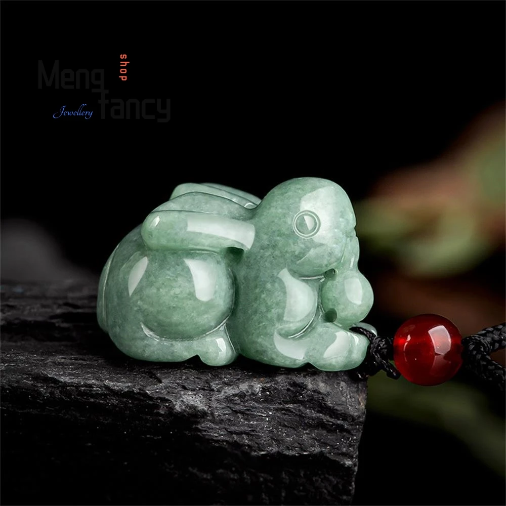 

Natural Ice Jadeite Chinese Zodiac Fortune Rabbit Pendant Charms Fashion Jewelry Men Women Mascots Luxury Souvenir Holiday Gifts