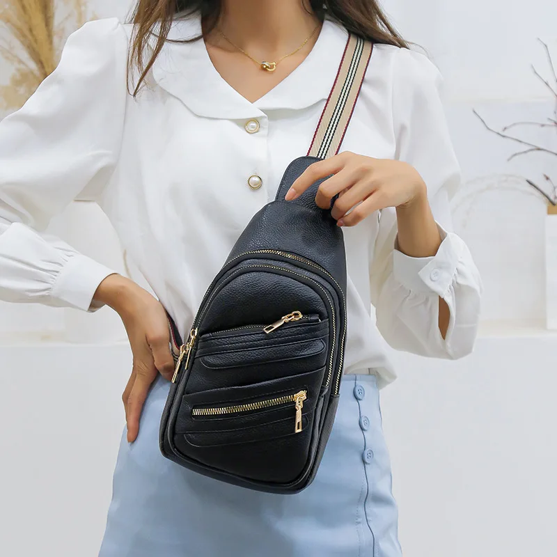 Korean Women'S Chest Crossborder Bag Soft Leather Multi-Layer Ladies Messenger Bag Leisure Travel Small Shoulder Bag Wholesale