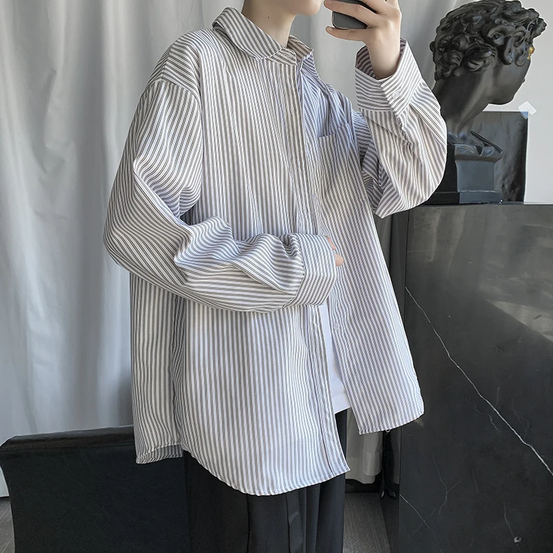 

Striped shirt men's spring and autumn long-sleeved shirt casual couple coat