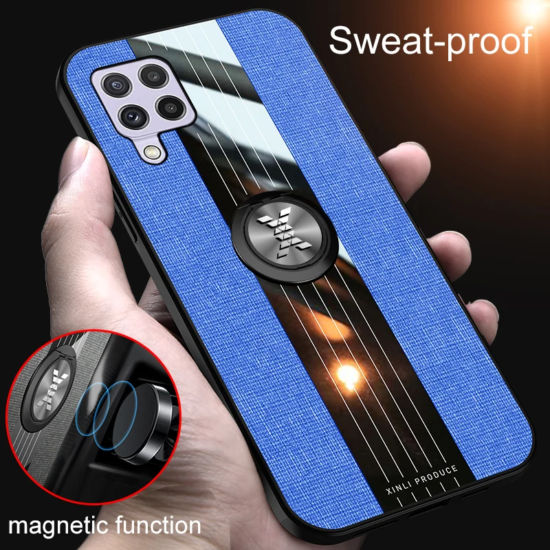 

For Samsung Galaxy S8 S9 S10 Plus Phone Case Luxury Square Fabric Matte Magnetic Ring Holder Dust Proof Anti-skid Proof Cover