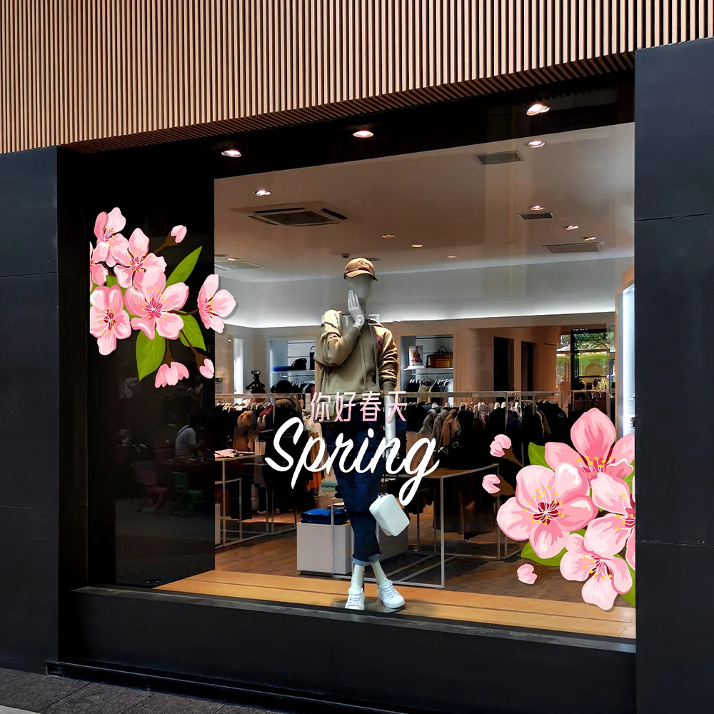 QiAds на заказ весенне-летний магазин одежды с цветами торговый центр окно