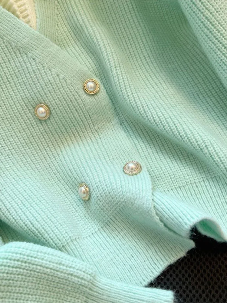 Корейские модные осенне-зимние зеленые кардиганы однобортный уютный лоскутный