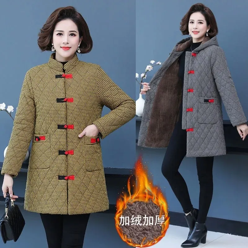 Autumn New Cotton Padded Jacket 2022 Women's Parka Mid-length Winter Mother Clothes All-match Loose Casual Outwear Female Hoodie