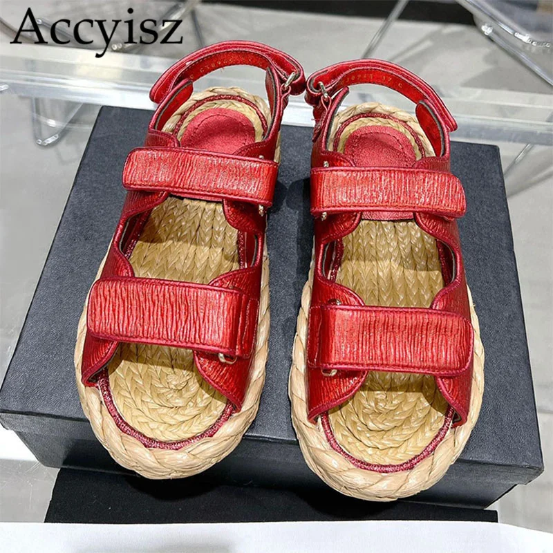 

Shiny Real leather Mesh Surface Sandals Women Open-toe Flat Spring Summer Party Leisure Outdoor Comfort Vacation Beach Sandalias