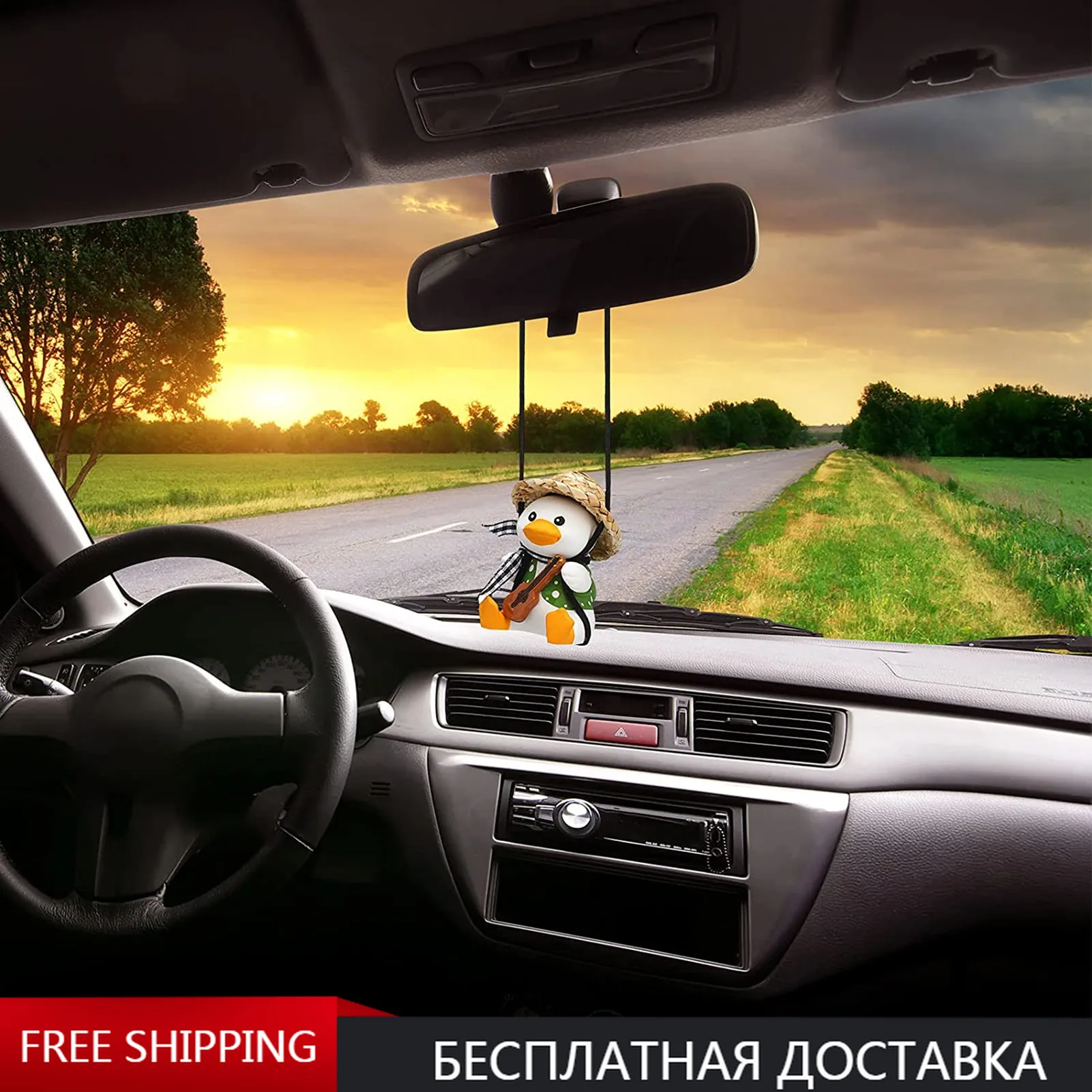 

Cute Anime Car Interior Accessorie Swing Duck Pendant Auto Rearview Mirror Ornament Birthday Gift Auto Decoraction Car Fragrance