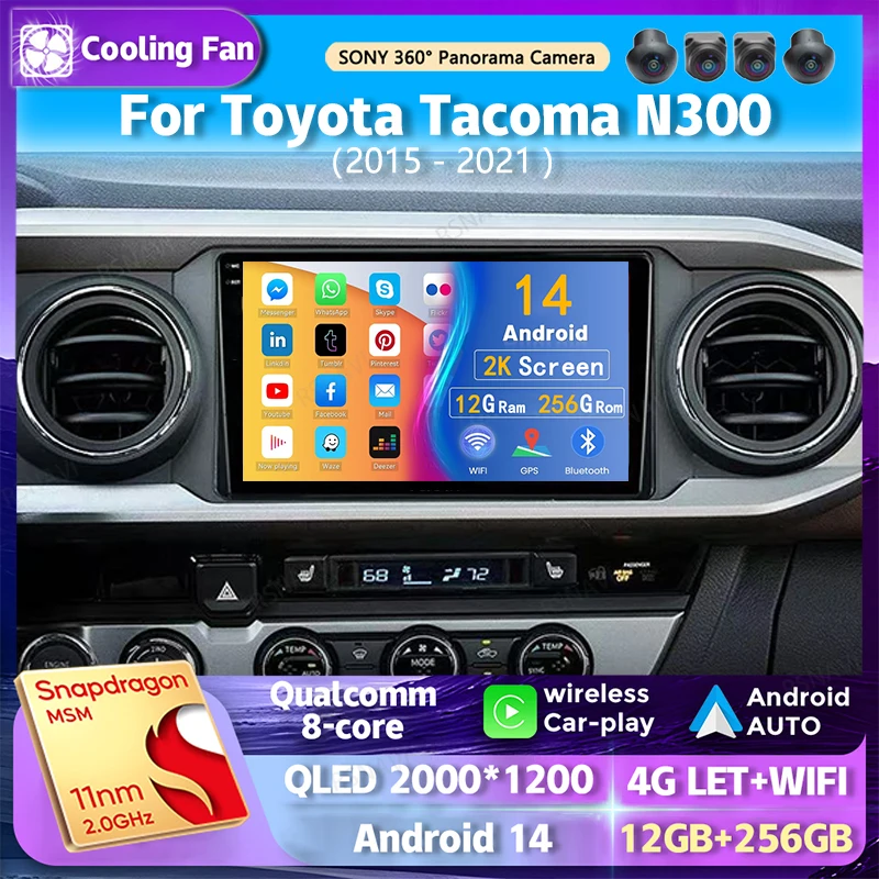 Android 14 Wi-Fi + 4G Carplay Автомобильное радио для Toyota Tacoma N300 2015-2021 Навигация GPS Видеоплеер