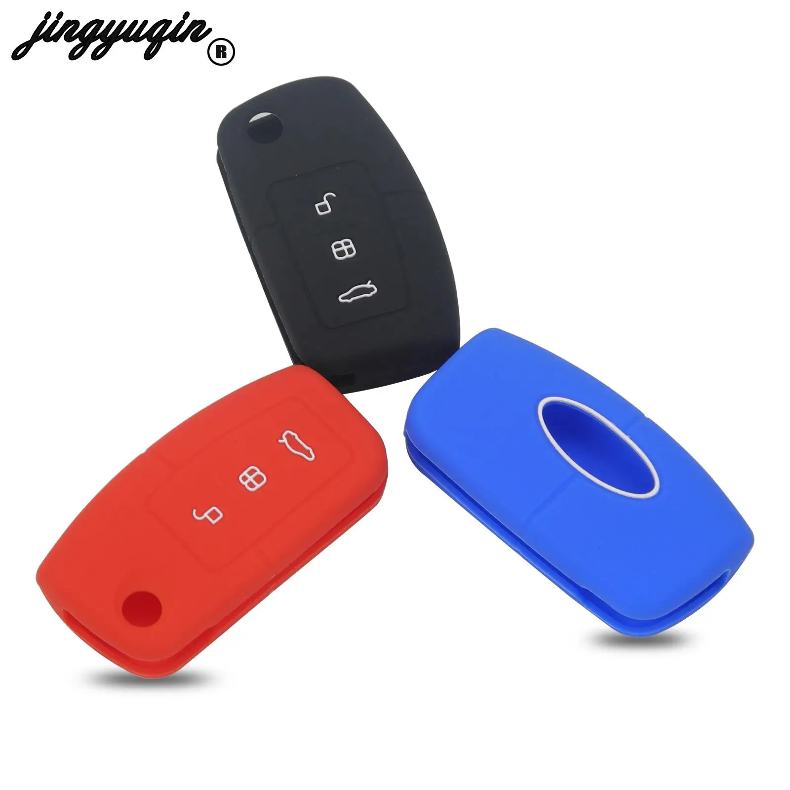 

Силиконовый чехол jingyuqin для Ford Fiesta Focus 2 Ecosport автомобильное Kuga выхлоп складной чехол для дистанционного ключа с 3 кнопками