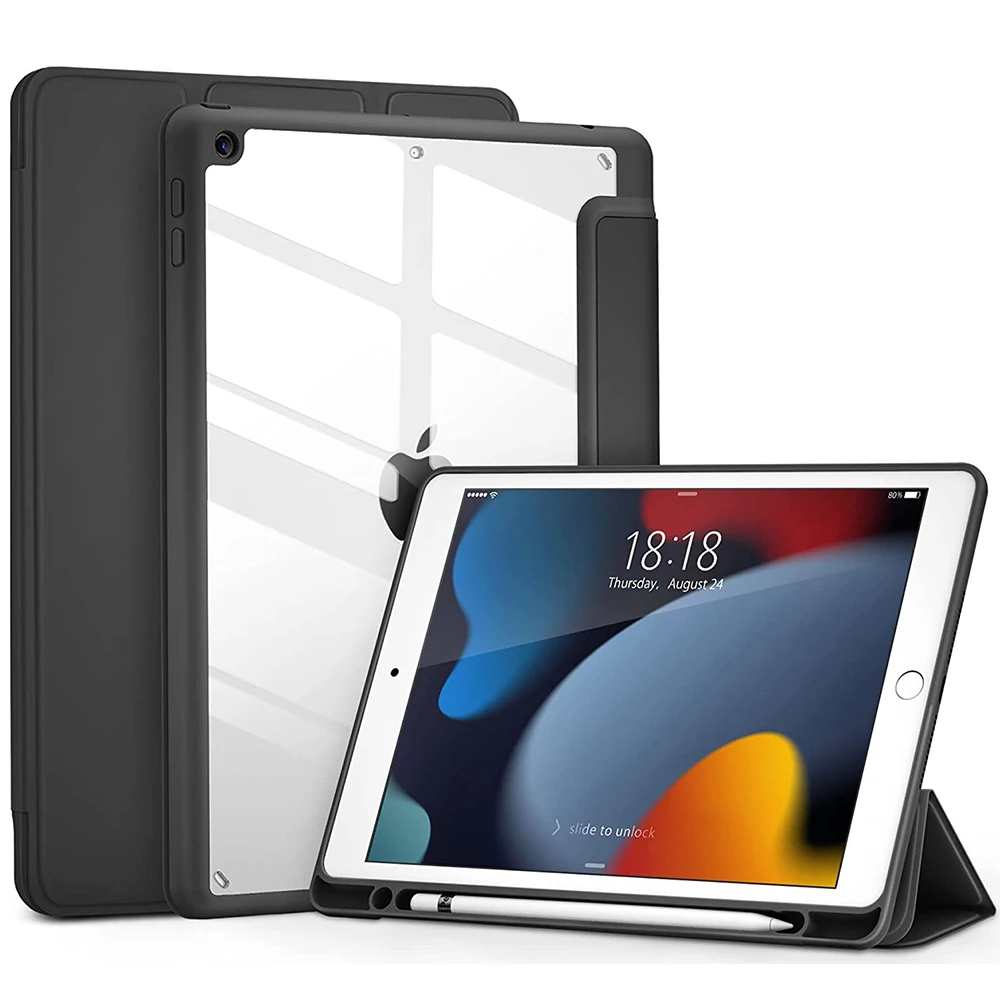 

For iPad 9th /8th /7th Generation Case 2021/2020/2019 Funda with Pencil Holder Clear Case for iPad 10.2'' Auto Sleep/Wake Cover