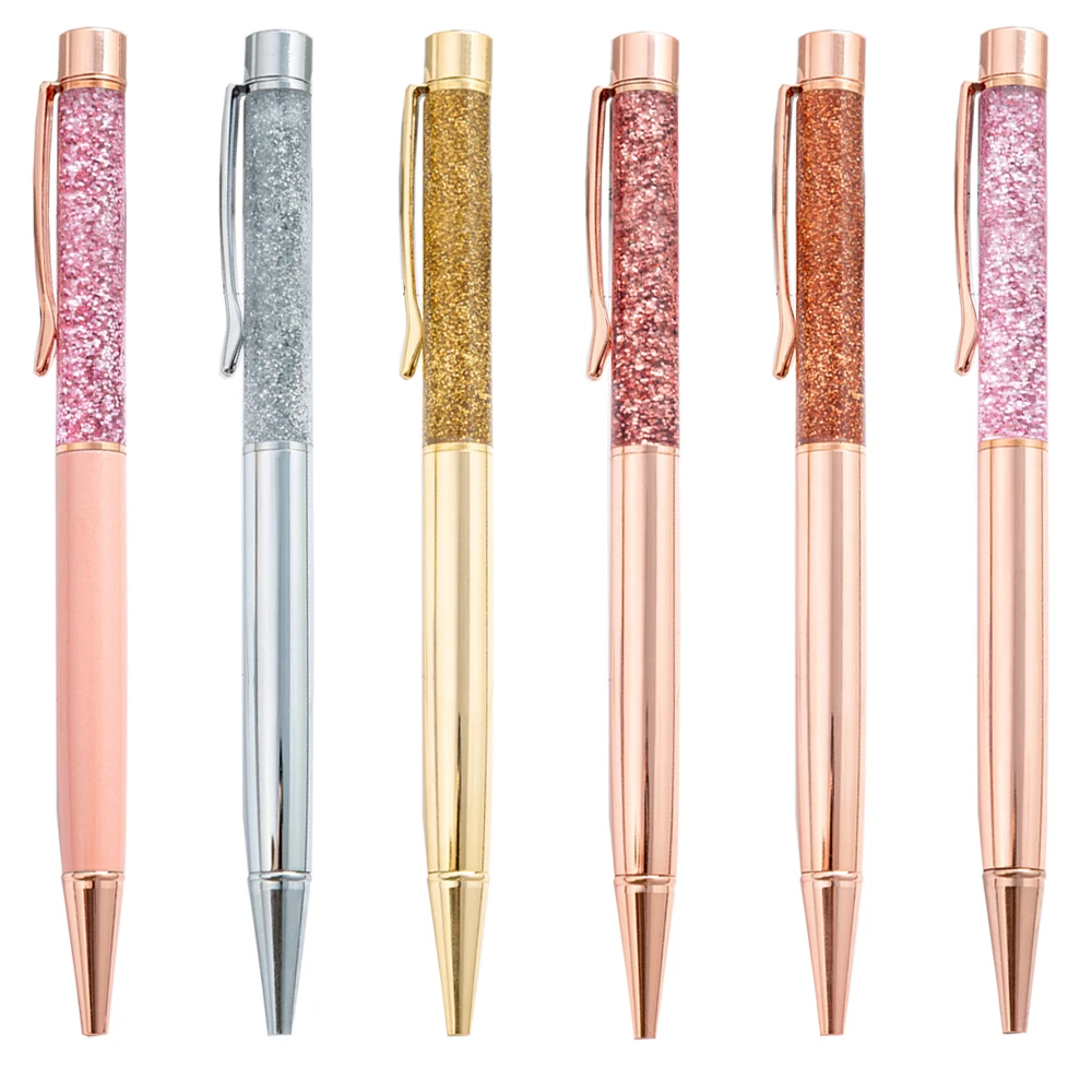 100Pcs Luxury Metal Bling Dynamic Liquid Sand Ballpoint Pens For Wedding Birthday Office Supplies Gifts Custom Logo Rose Gold