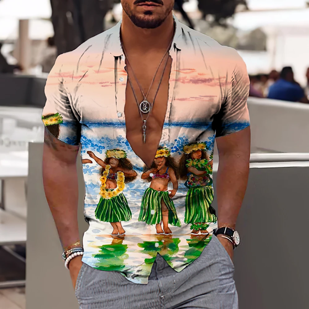2022 Hawaiian Shirts Men's 3d Print Shirts Beach Streetwear Short Sleeve Casual Tops Summer Clothing