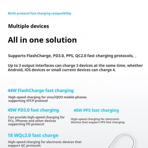 vivo 45 Вт FlashCharge Power Bank 20000 мАч Большая емкость Быстрая зарядка Power Bank Встроенный кабель Оригинальные портативные зарядные устройства CCC