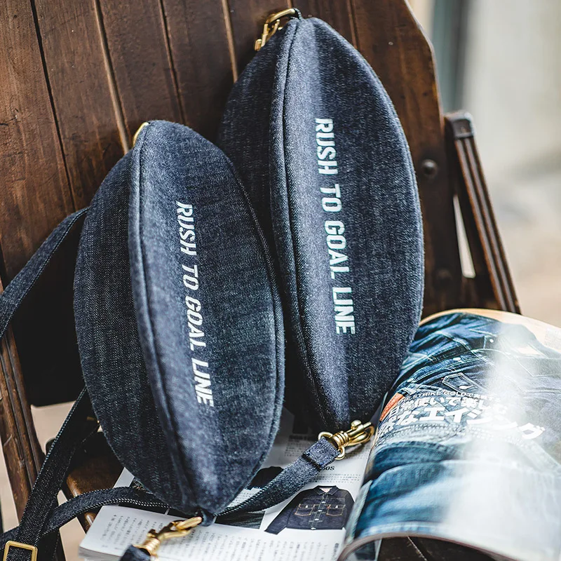 Fashion Words Unisex Jeans Canvas Bag For Men Retro Style Ball Shoulder Bag For Women Casual Shopping Crossbody Phone Bag