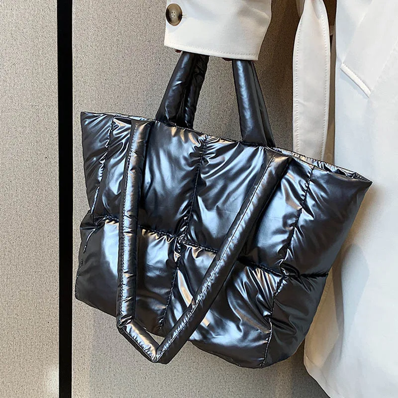 

Fashion Large Tote Padded Handbags Designer Quilted Women Shoulder Bags Luxury Nylon Down Cotton Crossbody Bag Winter Purse 2022