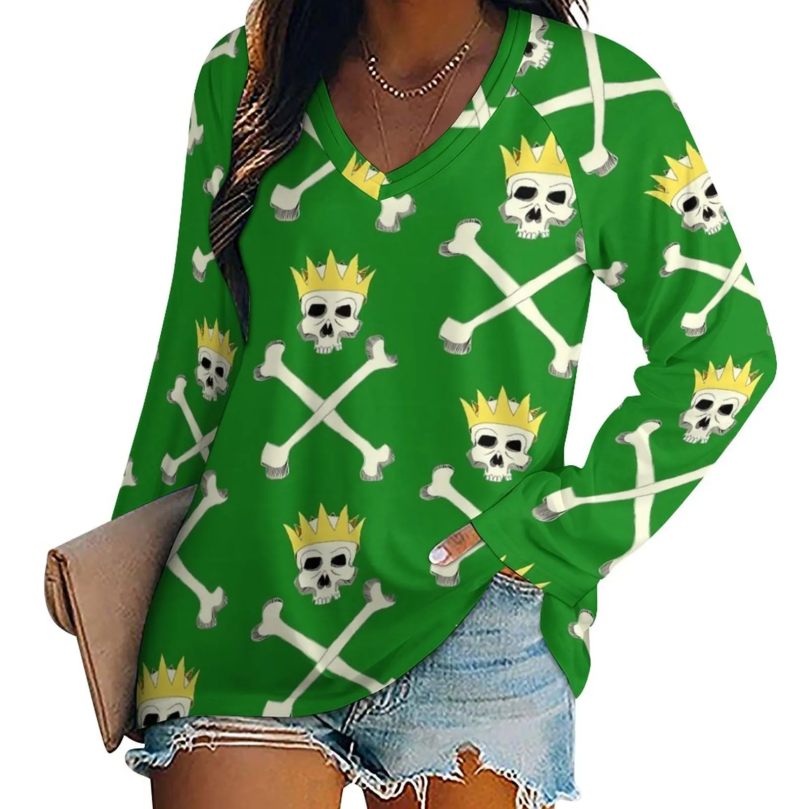 

Футболка женская оверсайз с длинным рукавом и V-образным вырезом