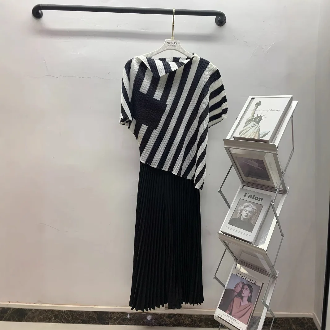 Полосатый плиссированный комплект из 2 предметов женский топ контрастного цвета