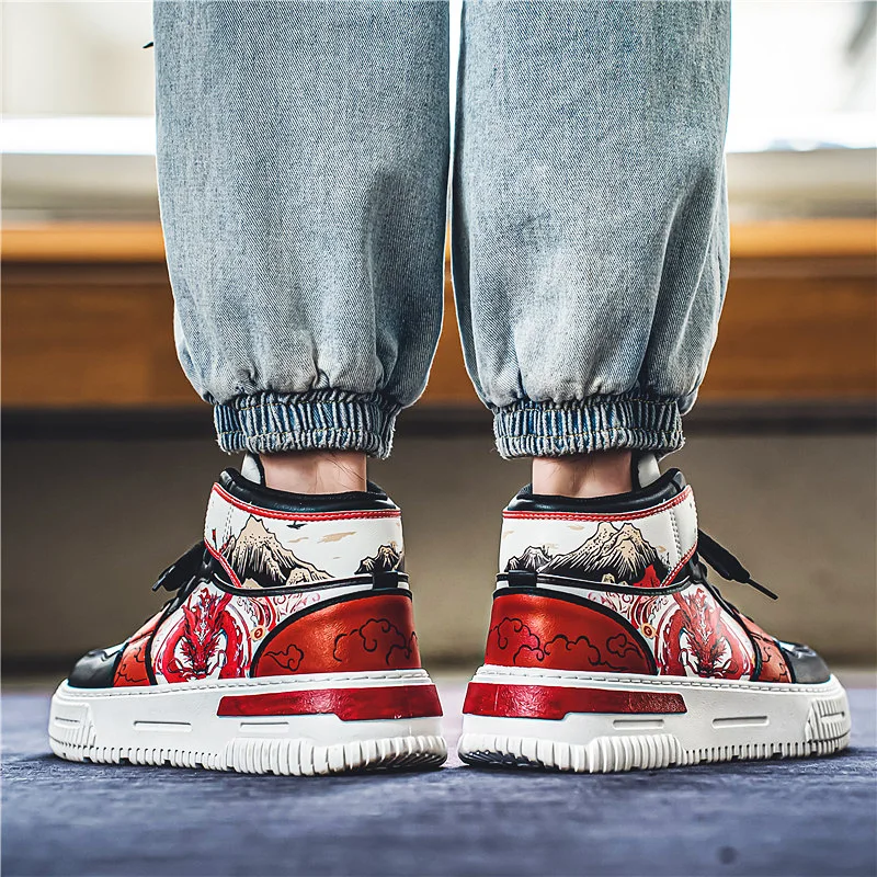 Национальная модная мужская обувь осенне-зимние высокие молодежные красные