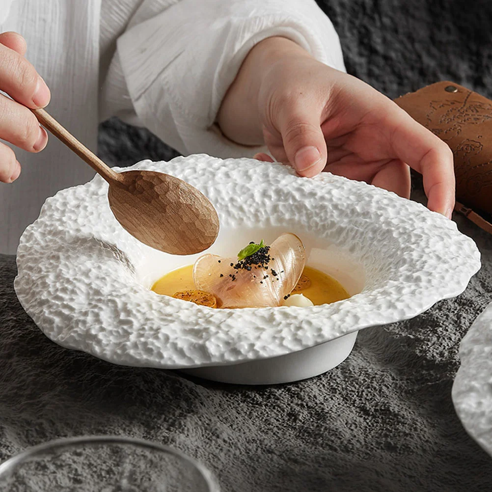 

Straw Hat Bowl Deep Dessert Plate Household Ceramic Dish Kitchen Food Tray Dinner Food