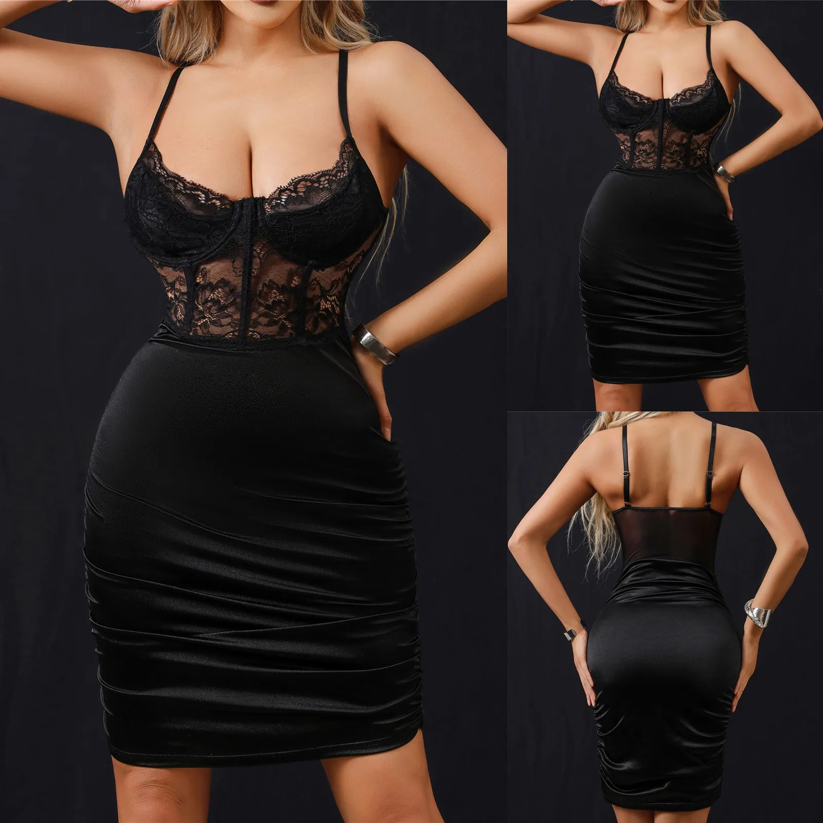 

Fireman Costume Men Women's Fun Lingerie Lace Low Cut Sexy Strap Dress Splice Pleated See Through Exotic Sets Erotic Intimate