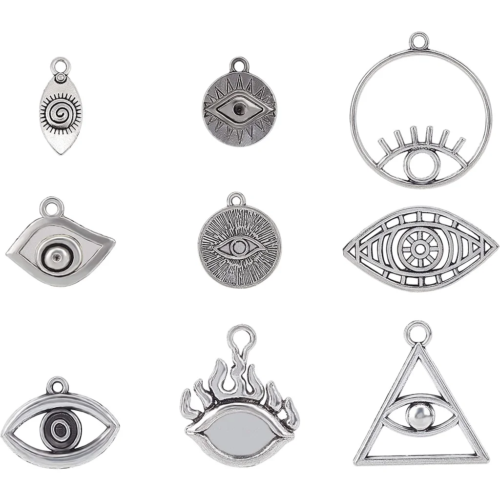 

36pcs 9 Style Lots Eyes of Horus Charms Pendants Tibetan Silver Alloy Charms for Necklace Bracelet DIY Craft Jewelry Making