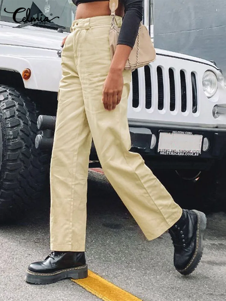 

Celmia Casual High Waist Pantalones Women Streetwear Pants Vintage Soild Color Simple Straight Pant 2023 Fashion Loose Trousers