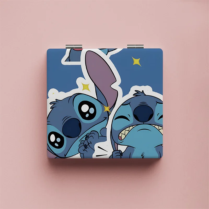 Фото Новое маленькое зеркало Kawaii Stitch, портативное зеркало для девочек, милое портативное складное ручное флип-зеркало для макияжа, Рождественский подарок для девочек №2