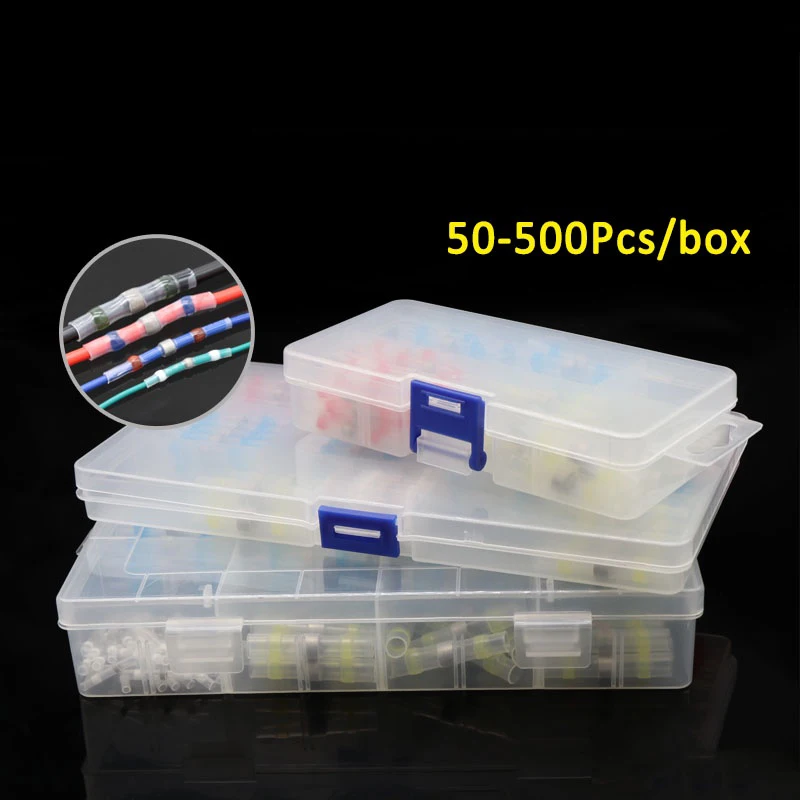 

50-400PCS Boxed Solder Seal Wire Connectors Waterproof Heat Shrink Butt Crimp Terminals Insulated Electrical Splice Connector
