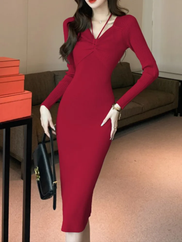 

Женское сексуальное облегающее Элегантное повседневное платье средней длины, винтажное облегающее однотонное цельное платье, женское модное платье для выпускного вечера, одежда