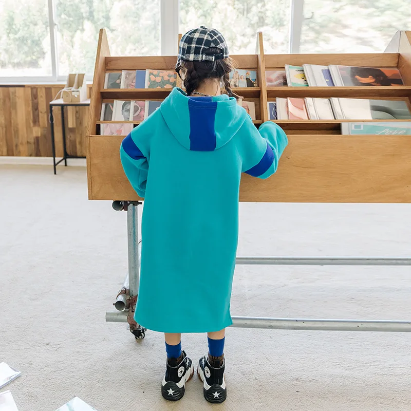 Осенне-зимнее детское длинное Свитшот ZOETOP для девочек контрастное повседневное