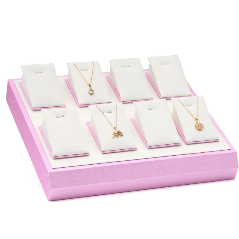 11 Stlye Luxury Pink White PU Leather Necklace Ring Earring Holder Jewelry Tray Series Jewelry Disply Jewellery Organizer Box