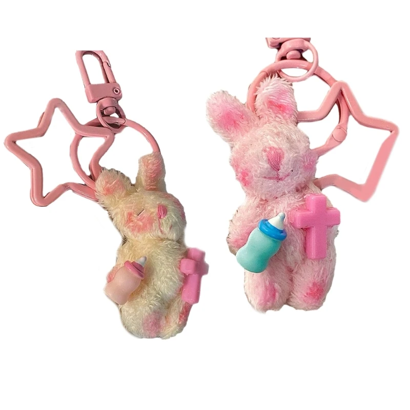 

Lovely Rabbit Keychain Bag Earphone Phone Cover Car Keyring Charm Ornament