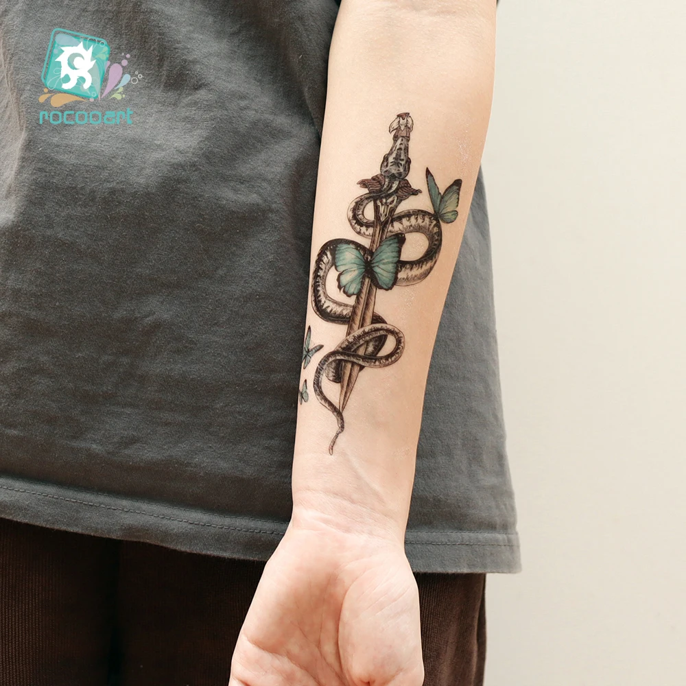 Черная змея Временные татуировки наклейки для женщин и мужчин тело талия