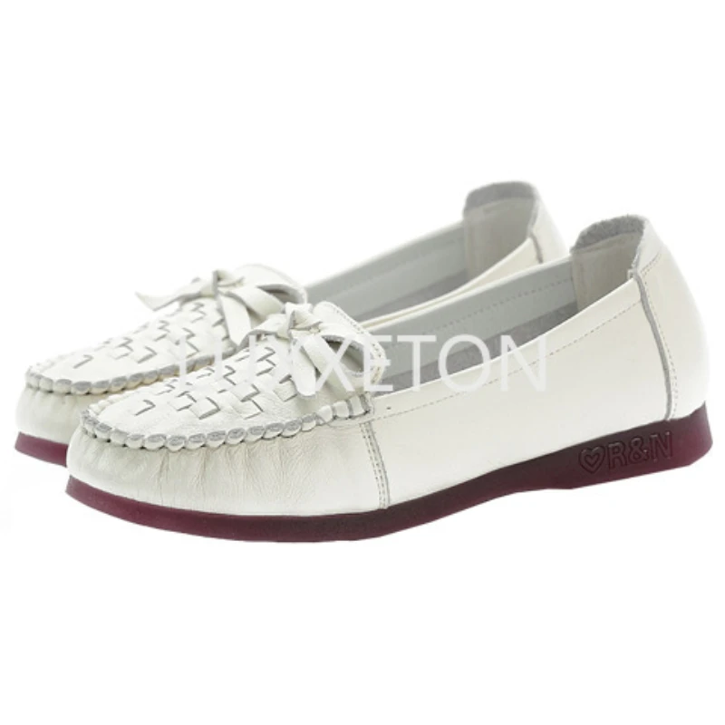 

Genuine Leather Weave Style Women Shoes Ladies Round Toe Casual Comfort Female Soft Sole Flats Walking Footwear Spring Summer