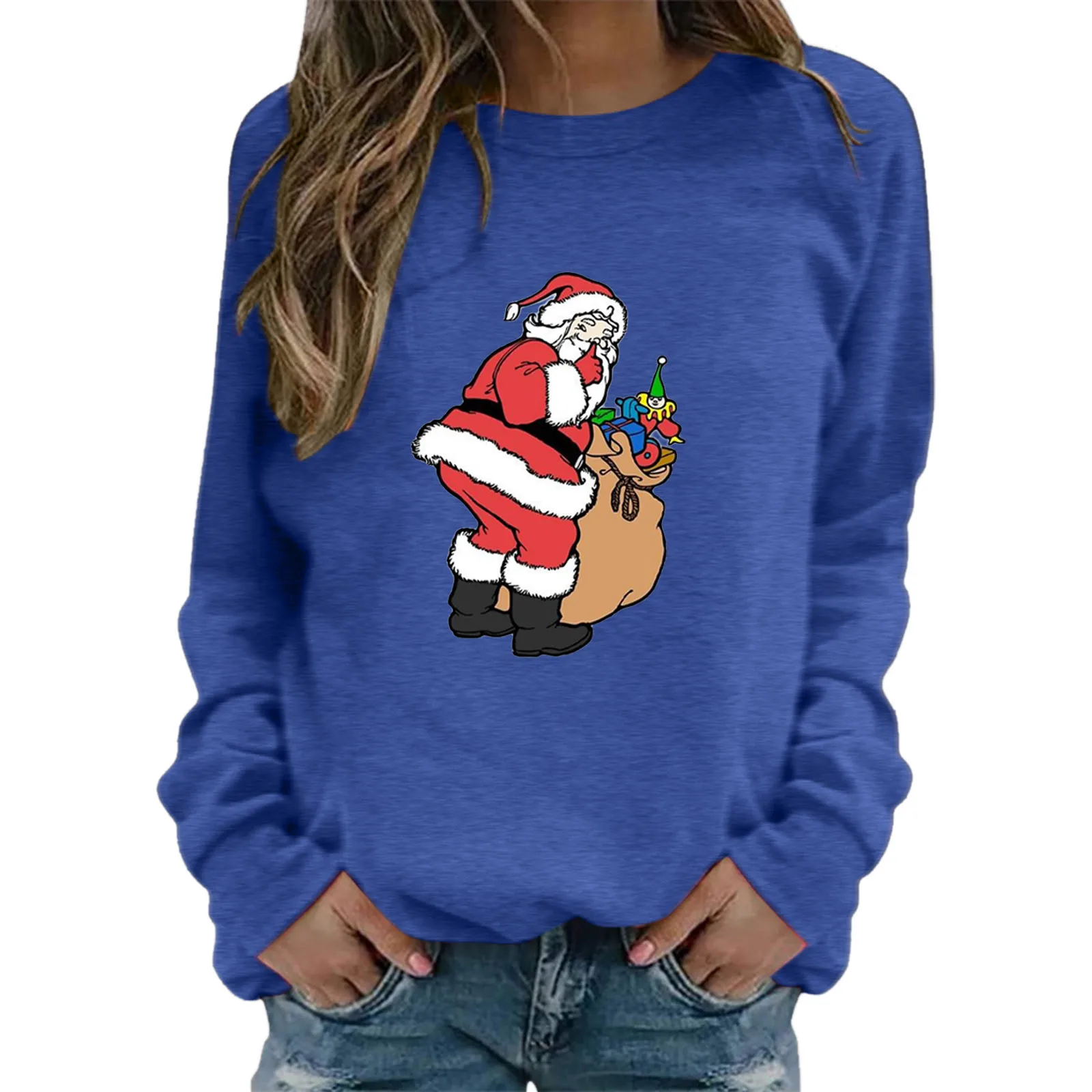 

Симпатичная мешковатая Женская осенне-зимняя повседневная толстовка с капюшоном Свитшот с рождественским принтом пуловер с длинным рукав...