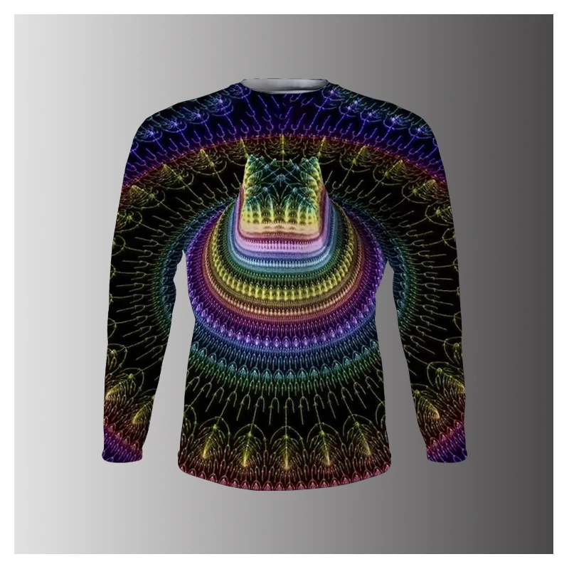 

Brand Men‘s T-shirt Long Sleeve Swirl Digital Information 3D Printing T Shirts for Men Harajuku Fashion Tech Male Streetwear