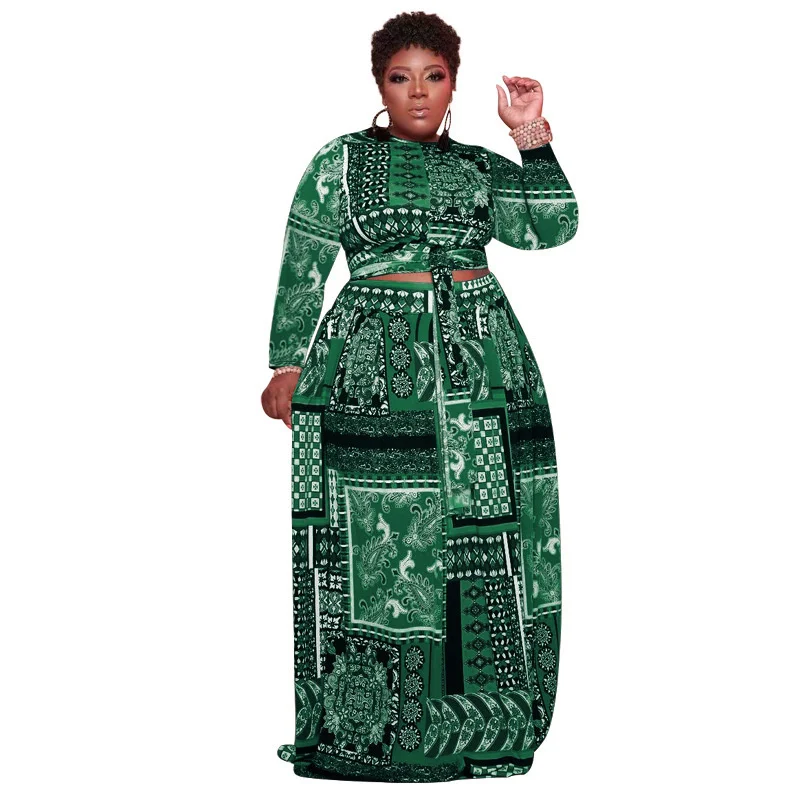 Women Plus Size Dress Print Bandage Sashes Long Dresses Fashion Loose Maxi Vestidos Female Vintage Outfits Autumn 2022