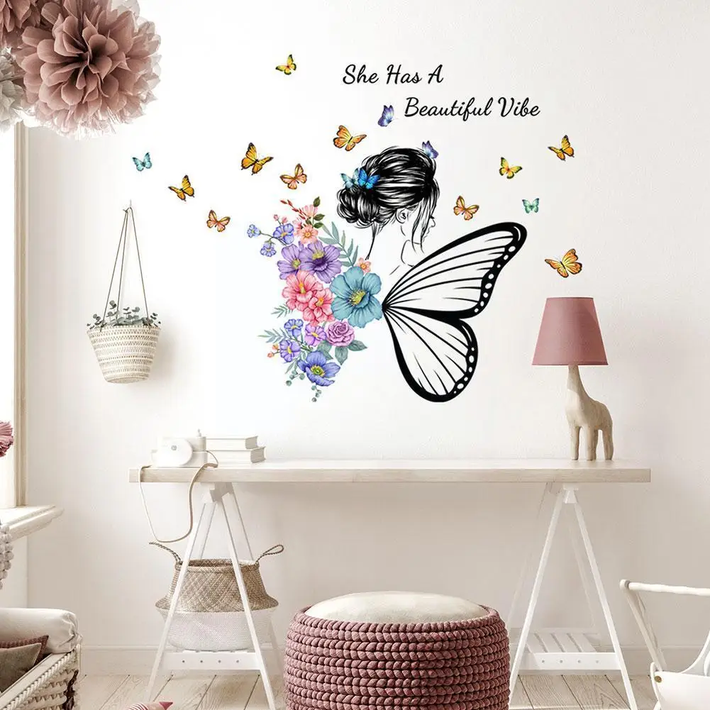 

1PCS Butterfly English Slogan Girl Floral Wall Stickers Vinyl Removable Home Living Decor Room Bedroom A7Q2