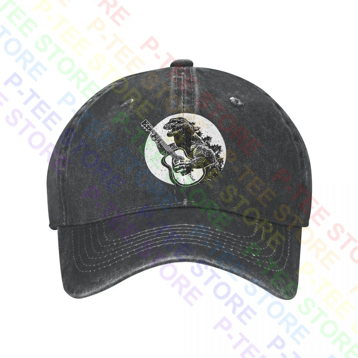 Гитара Динозавр Играет Гибсон Акустический Электрический Бас Мытая Джинсовая