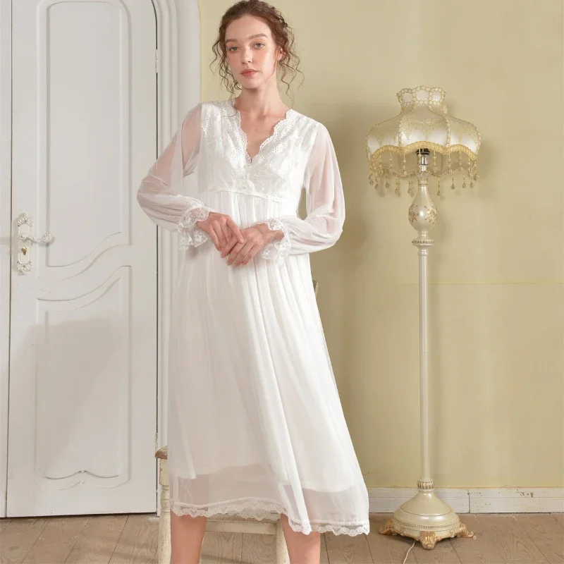 Женская сетчатая Ночная сорочка с длинным рукавом и V-образным вырезом