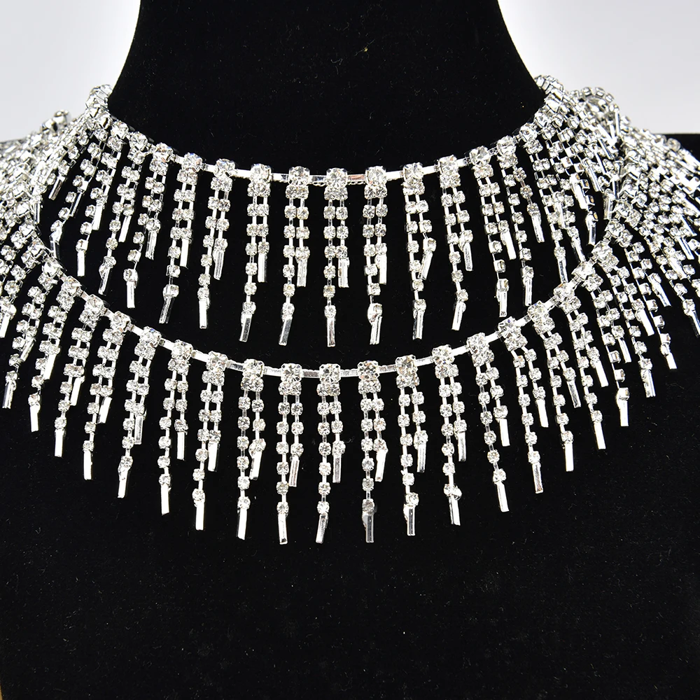 Модное блестящее серебряное покрытие украшение с кристаллами бахрома