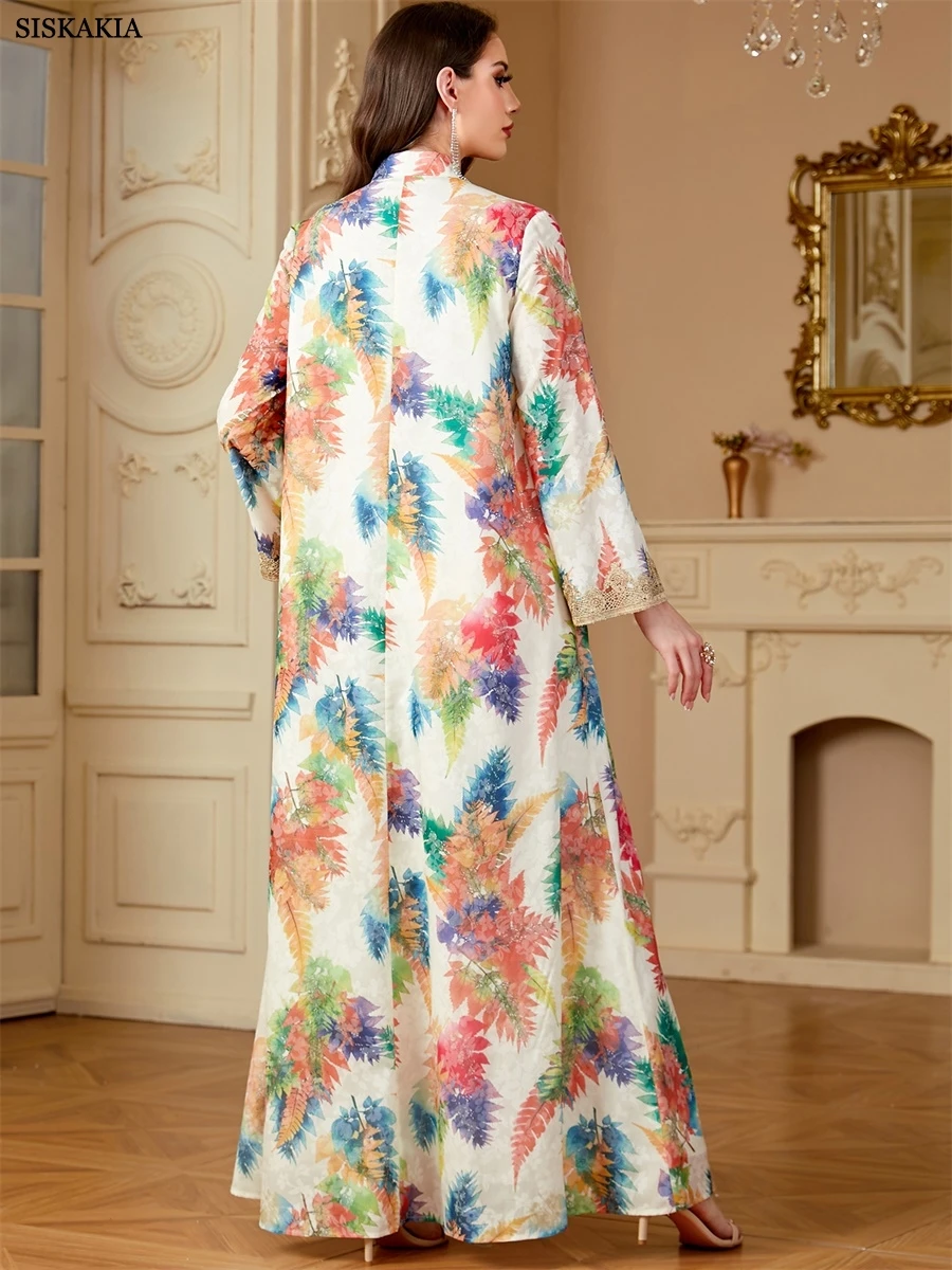 Siskakia Рамадан Дубай Вышивка Цветочный Принт Абая Мусульманское Элегантное